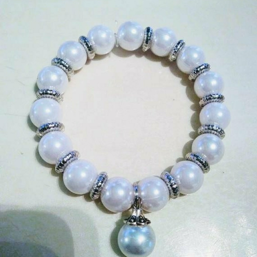 White Pearl Bracelet with Charm